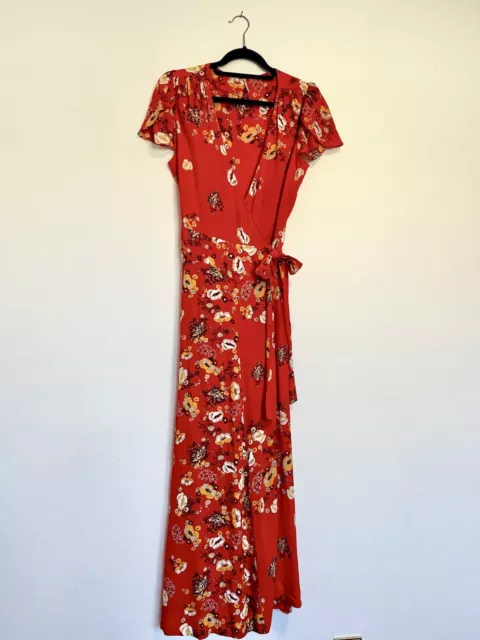 FREE PEOPLE Jess Wrap Maxi Dress Red Floral  Size Medium