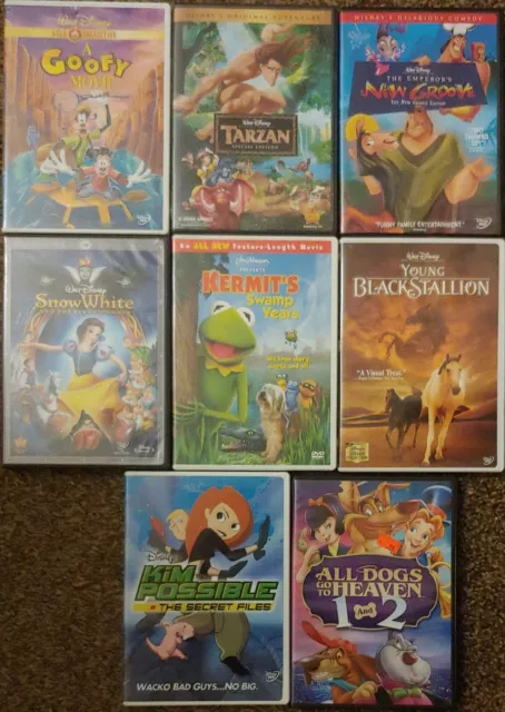 Lot of 8 DVDs Disney Animated Goofy New Groove Tarzan Snow White Kim Possible