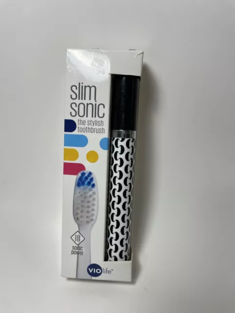 NIB Violife Slim Sonic Stylish Toothbrush Battery Portable Black & White Swirl