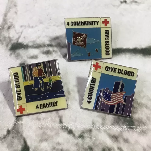 Vintage American Red Cross Lapel Pins Give Blood For Family Community Country