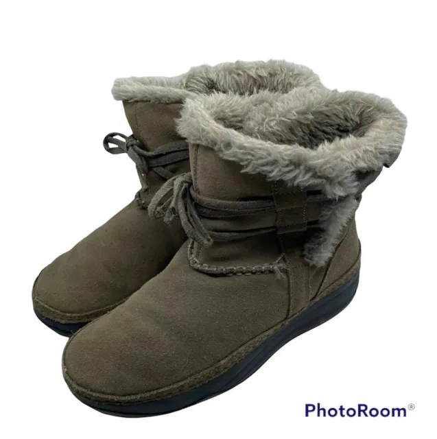 Skechers Shape-Ups Tone Up Boots Sz 8 Fur Lined Suede Brown Tan Winter Snow  c