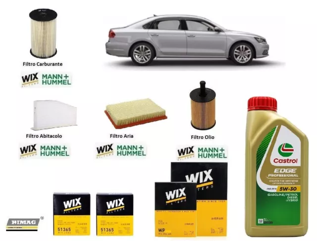 Kit Filtri Tagliando VW Passat 3C2 3C5 2.0 TDI + 4 Litri Olio Castrol 5W30