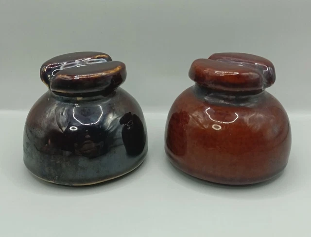 2 Vintage Power line Electrical Ceramic Brown Insulator 3 Inch