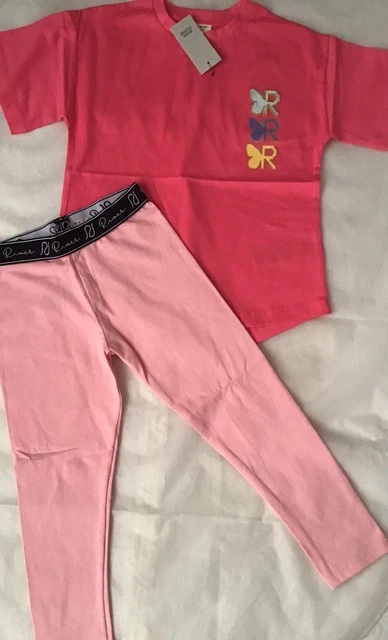 Set t-shirt mini ragazze River Island età 4-5 anni logo rosa brillante nuova con etichette