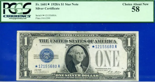 1928A $1 Silver Certificate PCGS 58 popular and wanted blue seal star Fr 1601*