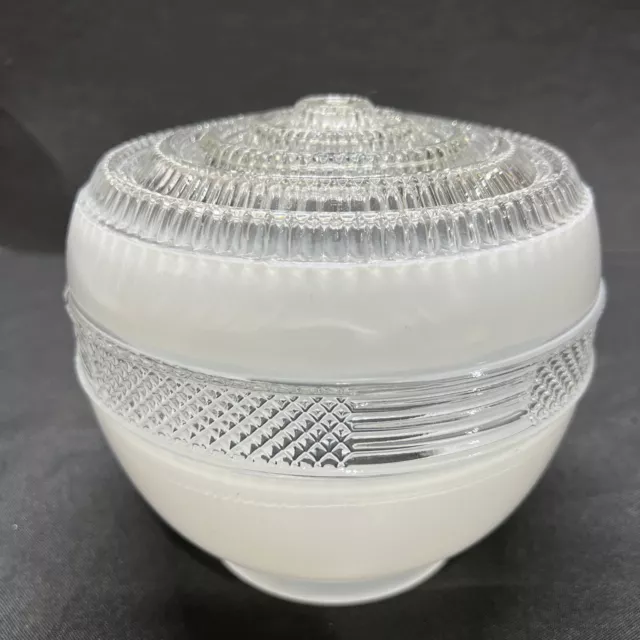 Mid Century Modern White & Clear Cut Glass Ceiling Light Fixture