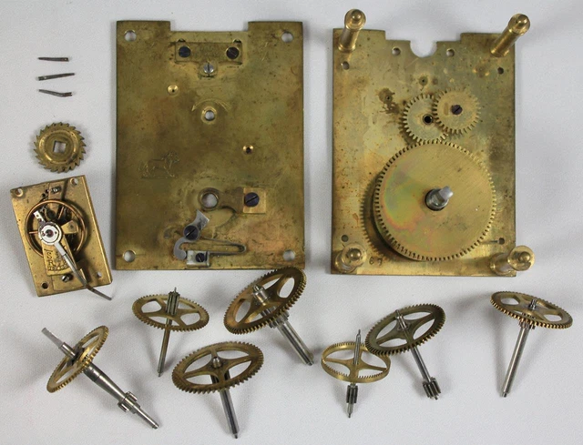 French Carriage Clock Lion Passant Mark Disassembled Parts AS IS 1 Gear Is Broke