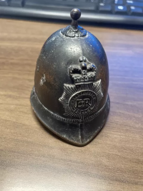Vintage Miniature Metropolitan British Police Helmet Bell Er Decor