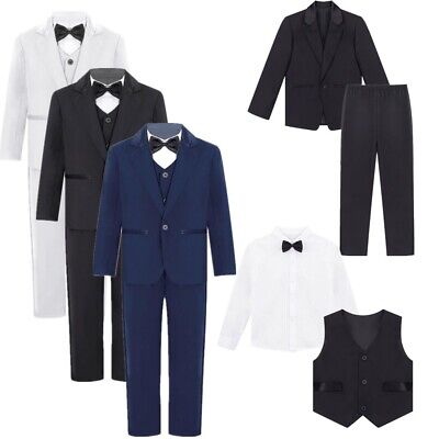 Kids Boys 4-Piece Gentleman Suit Formal Tuxedo Blazer Vest Shirt Pants Outfit