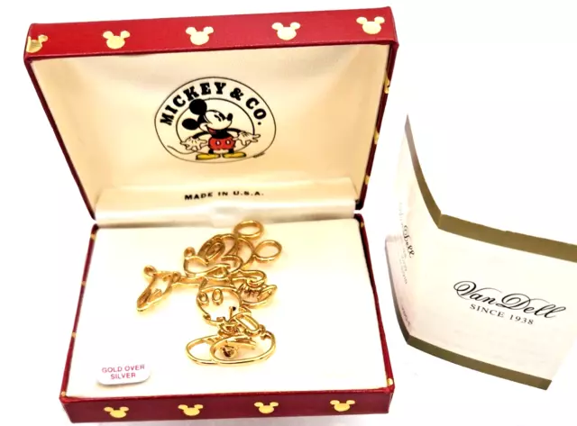 Delicate Mickey Mouse Brooch Beautiful Presentation Box Van Dell Gold & Silver