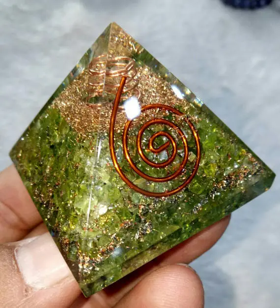 Peridot Orgone Organite Energy EMF Protection Pyramid 50mm