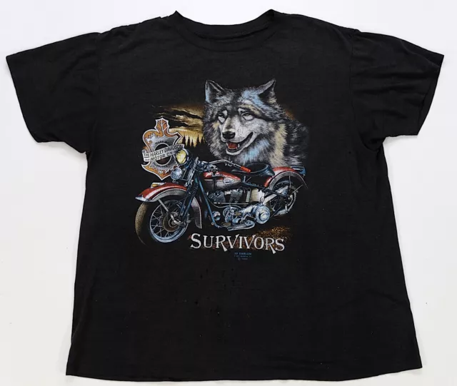Rare VTG 3D EMBLEM Harley Davidson Motorcycles Survivors 1989 Wolf T Shirt 80s 
