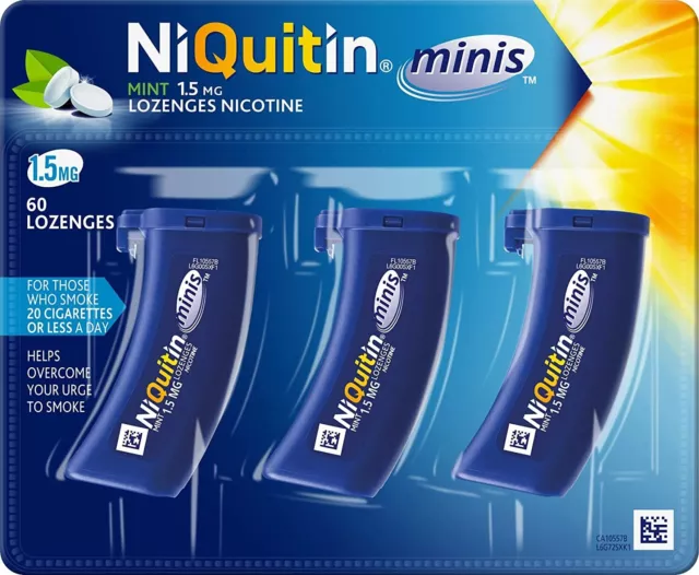 NiQuitin Minis Mint 1.5mg Nicotine 60 Lozenges - Help Stop Smoking New