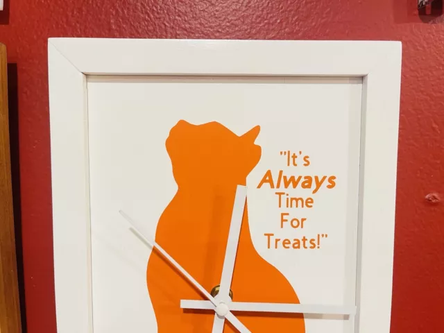 Kitty Cat Treats Wood Wall Clock - Handmade 8”x12” Painted & Custom Decaled 2