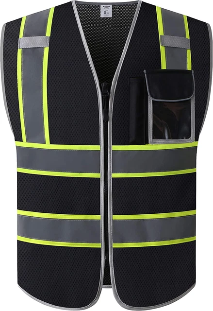 Jksafety 3 Pockets High Visibility Zipper Front Safety Vest MESH Lite | Black wi