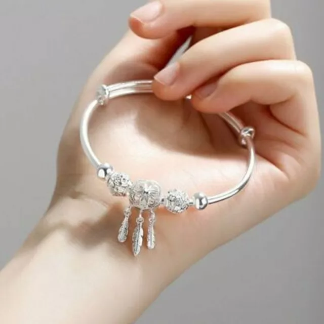 Silver Plated Dreamcatcher Feather Tassel Beads Charm Bracelet Cuff Bangle Gift