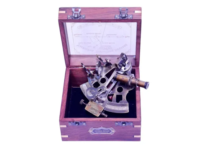 Kelvin Brass Nautical Sextant in Hardwood Box Antique Vintage Navigation Gift