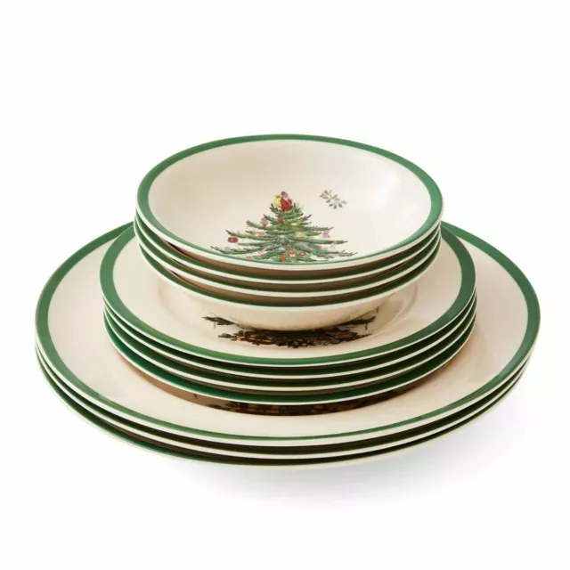 Spode Christmas Tree 12 Piece Set - 4 x 27cm Dinner Plates, 20cm Salad Plates, 1