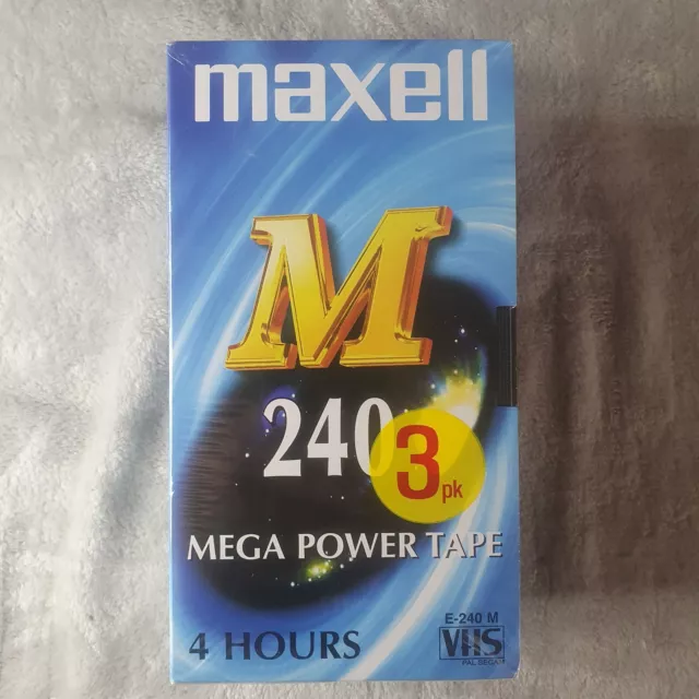 Maxell VHS Video Tapes E-240 M Mega Power X 3 - New & Sealed