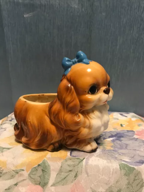 Vtg Napcoware Ceramic Pekingese / Cavalier King Charles Planter Japan 6" 136