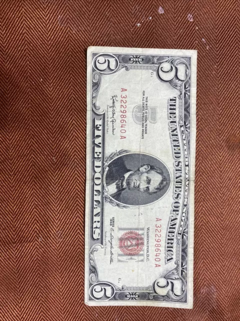 1963 Series $5 Five Dollar Red Seal Pretty Good Condition