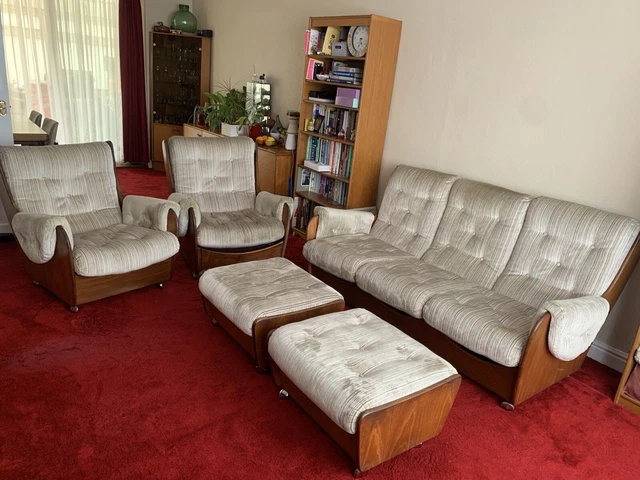 1978 G Plan Saddle Suite - Sofa, 2 Armchairs & 2 Footstools