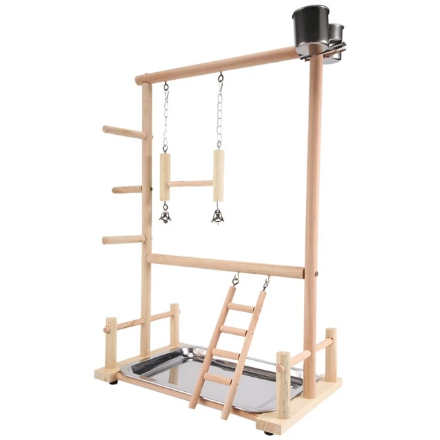 Parque infantil de loros, madera natural loro perca gimnasio juego soporte periquito guía Q8N9