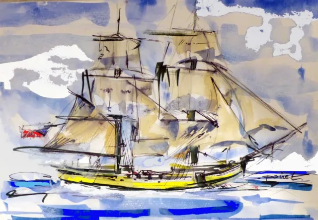 Tableau, peinture, bateau, la grâce, navire, voilier, vieux gréements