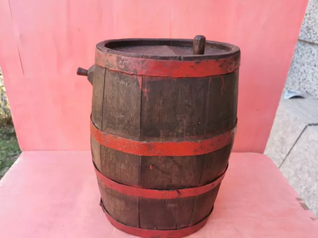 ANTIQUE OLD CARVED WOODEN CANTEEN FLASK KEG BARREL WINE BRANDY EARLY 20th