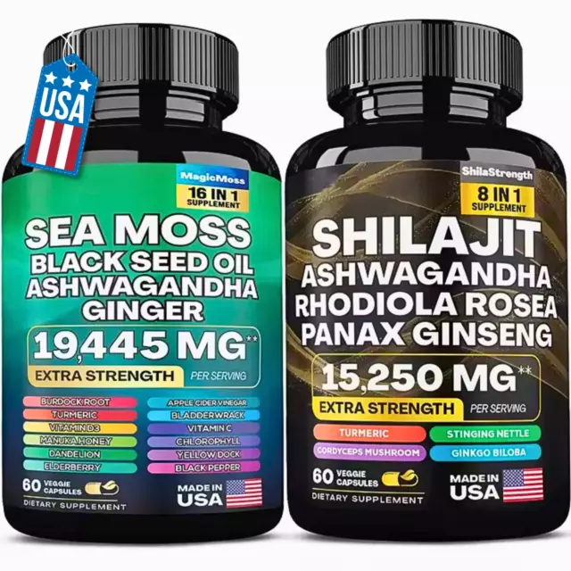 Sea Moss & Shilajit (Black Seed Oil, Turmeric, Ashwagandha, Ginger, Vitamin D)