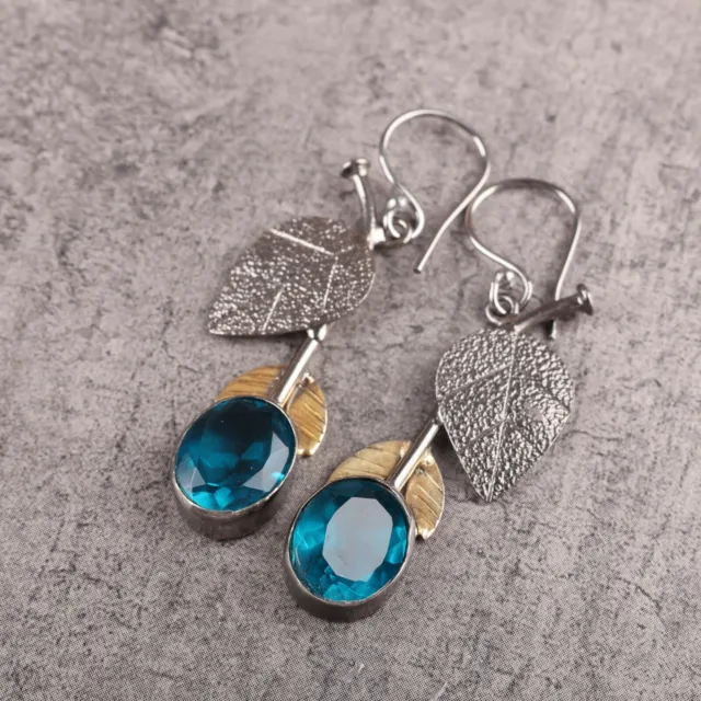 Natural Apatite Gemstone Drop/Dangle Blue Earrings 925 Sterling Silver Jewelry