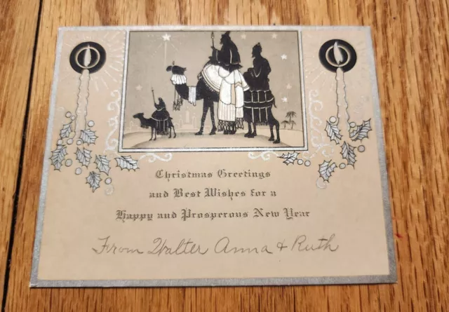 1930s Vintage Christmas Card w/silver accents Signed Walter & Anna, Ruth