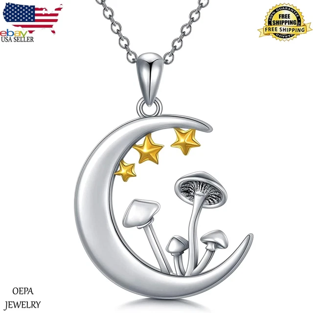 925 Sterling Silver Mushroom Moon Star Necklace For Women Mushroom Necklace Gift 925 Sterling Silver Mushroom Moon Star Necklace For Women Mushroom Necklace Gift