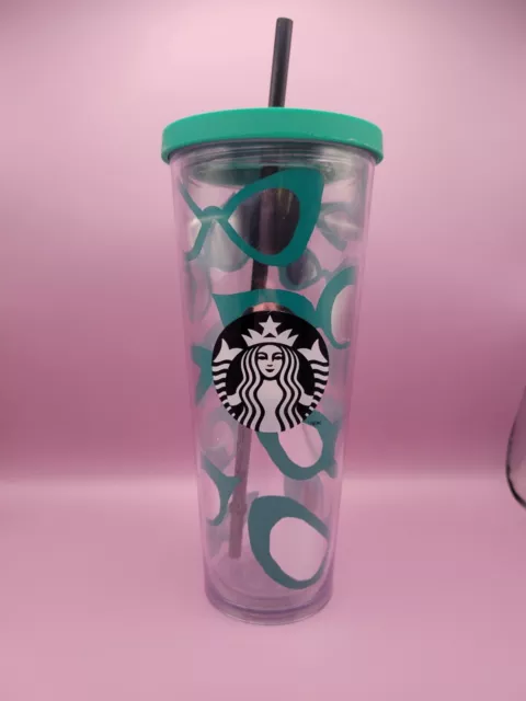 RARE STARBUCKS 24 Oz Acrylic  VENTI Cold Cup Tumbler Teal Cat's Eyes Sunglasses