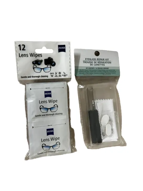 Zeiss Lens Wipes Pack of 12 & Eyeglass Repair Kit Set of 20 Pcs Bundle