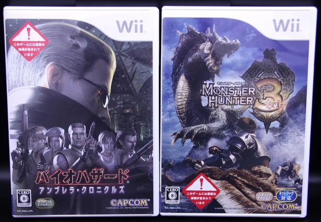 WII RESIDENT EVIL Umbrella Chronicles Monster Hunter 3 Tri Set of