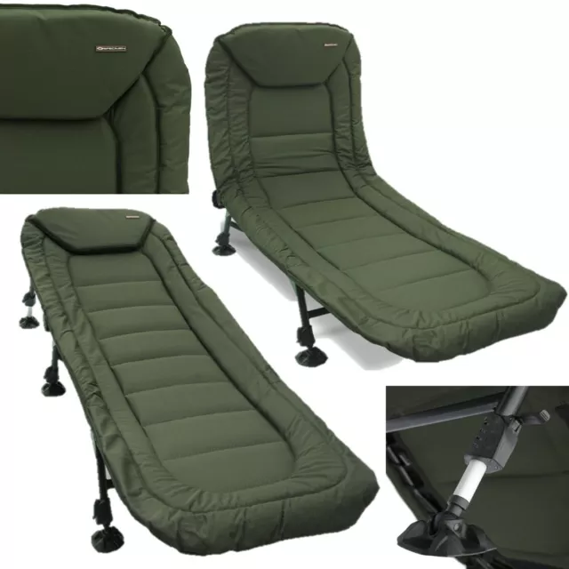 New Carp Fishing Deluxe Bedchair 6 Leg Recliner Pillow Bed Chair NGT Mud Feet