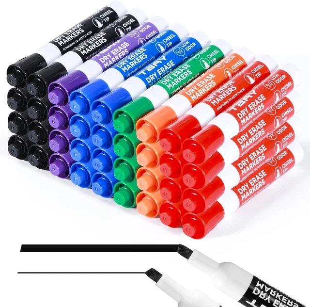 Tbay Dry-Erase Markers - 36 Count Chisel Tip Whiteboard Markers, Low Odor, 6 Colors For Office, School & Classroom