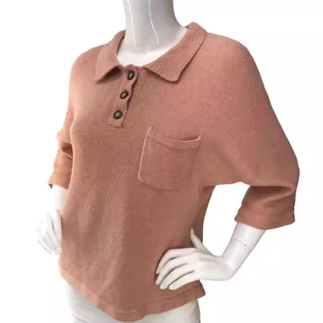 Wrap London Womens Size UK 6 US 2 Polo Shirt Sweater 3/4 Sleeve Cotton Linen