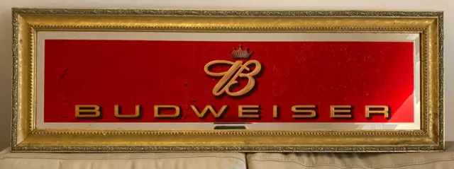 Puerto Rico, BUDWEISER BEER ADVERTISEMENT MIRROR SIGN, Framed 41" x 14"