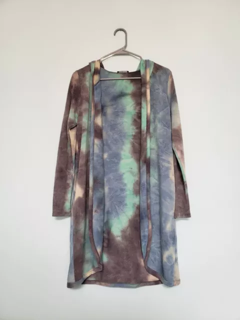 Bombom Womens S Long Cardigan Open Front Long Sleeve Multicolor Tie Dye Hooded