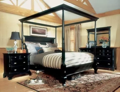 UK King Gothic Black contemporary Mahogany canopy pencil four poster tester bed