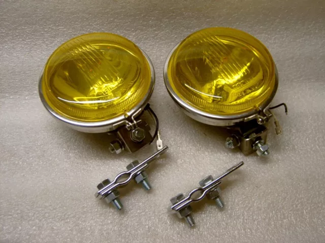 Mod 4.5 Inch S/Steel Spotlights Yellow Lens & Brackets Fit Lambretta,Vespa,Lml