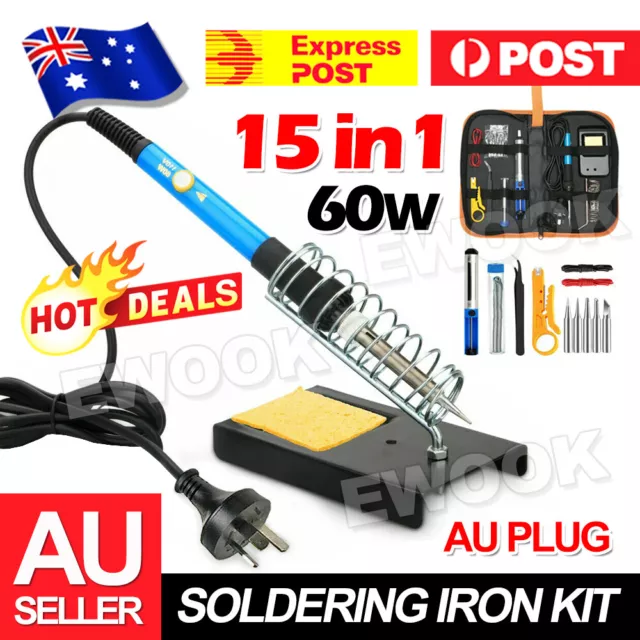 60W Electric Soldering Iron Kit Solder Welding Tool Stand Adjustable Temperature