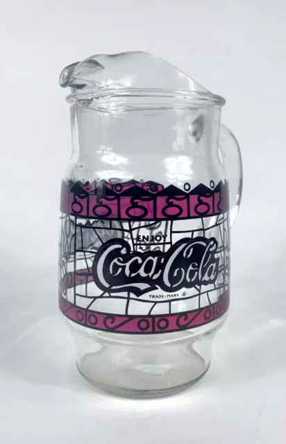 EUC - Rare Vintage 1970's Coca Cola Collectable Pitcher Stained Glass 9" inch