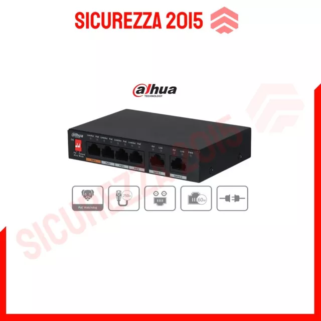 Switch non gestibile a 6 porte di cui 4 PoE – Dahua PFS3006-4ET-60-V2