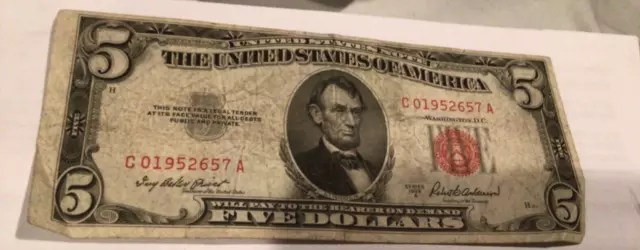 1953 Red Seal 1953 A Silver Certificate $5 Bills Bank Note U.S. Currency
