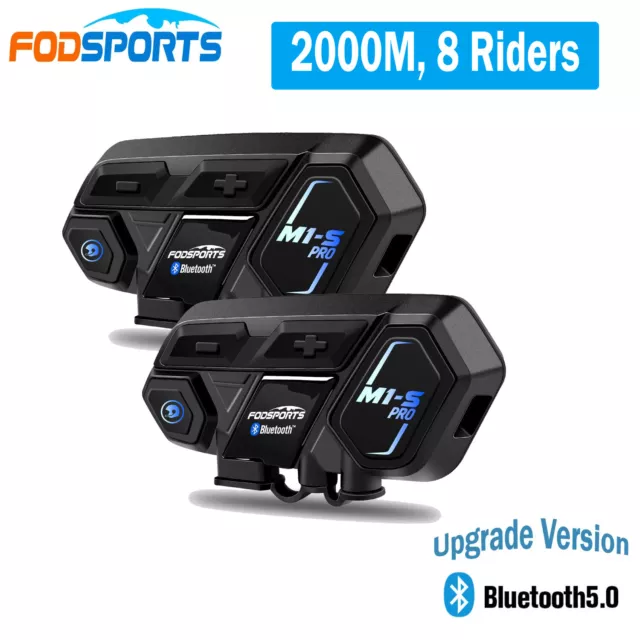 2X FODSPORTS M1-S Pro 2000M Bluetooth Intercom Motorcycle Helmet Headset 8 Rider