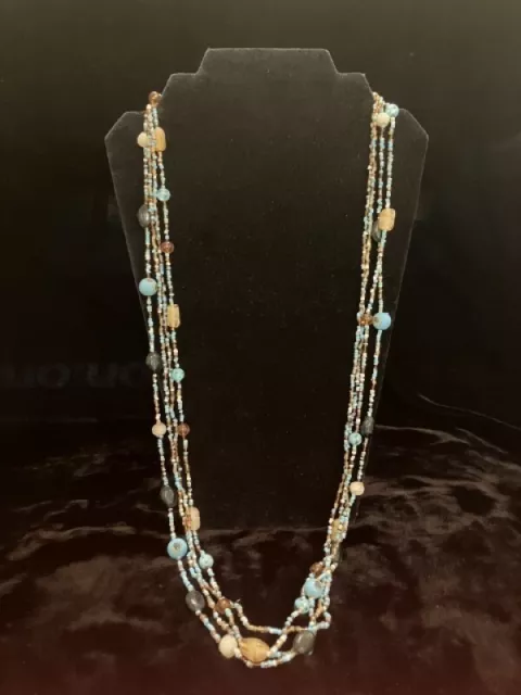 Millefiori glass bead necklace in blues and browns