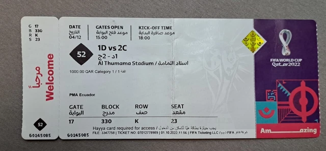 Ticket Utilisé Pays-Bas - Qatar - Coupe Du Monde FIFA 2022 - Pièce De Collection